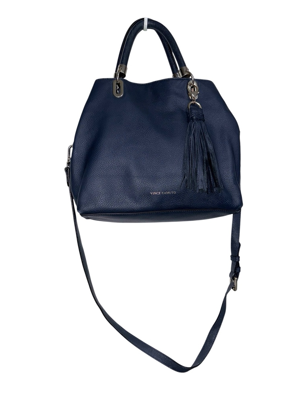 Vince Camuto Elva Navy Pebble Small Leather Satchel Bag With Crossbody Strap